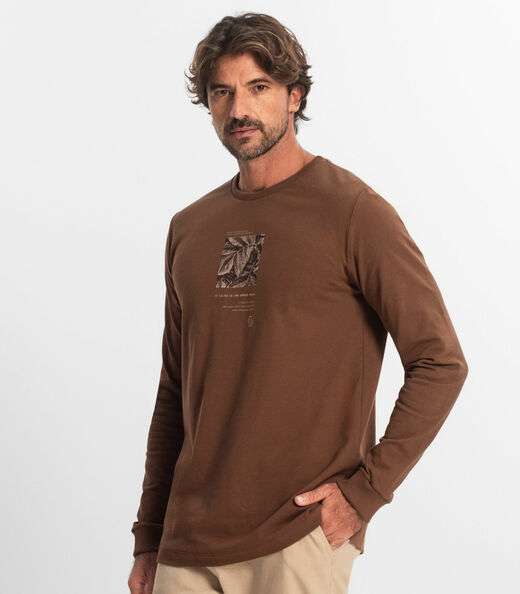 Camiseta Masculina Manga Longa Diametro Marrom