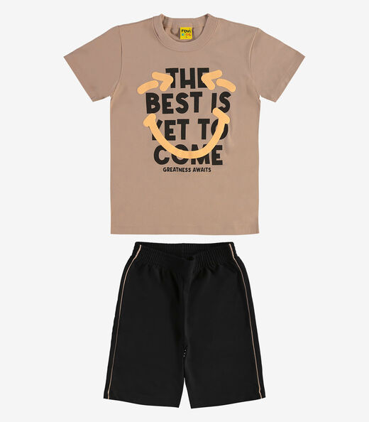 Conjunto Machão c Bermuda em Meia Malha Rovi Kids Marrom