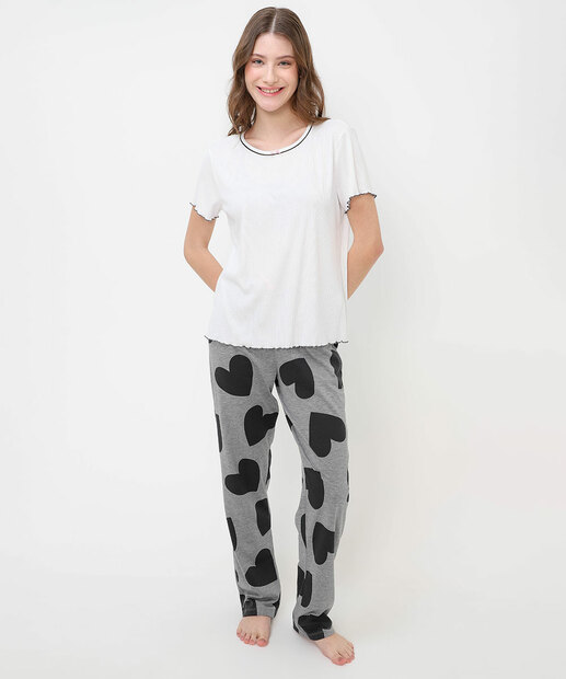 Image_Pijama Feminino Estampado Manga Curta Marisa Off White