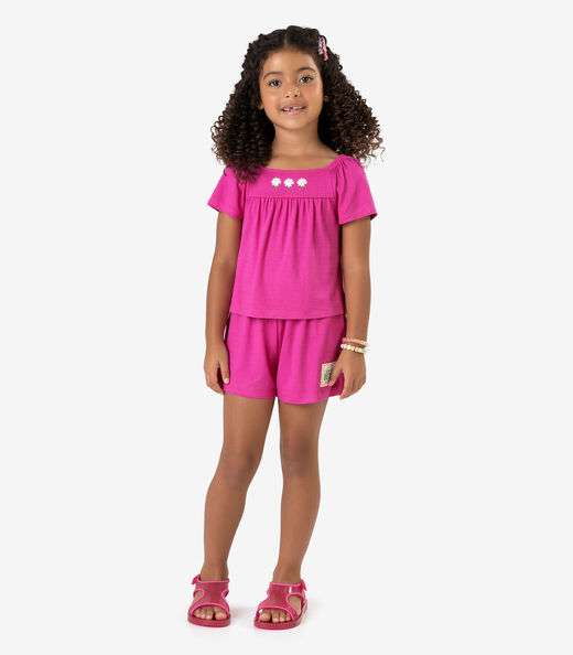 Conjunto Blusa c/ Shorts Visco Maquineta Rovi Kids Rosa