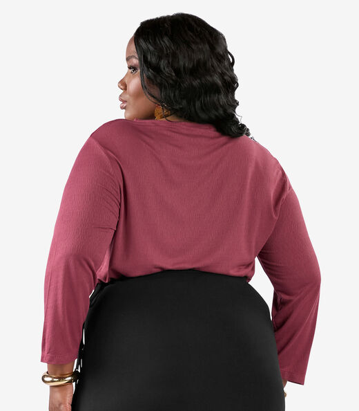 Busa De Manga Longa Bordado Plus Size Secret Glam Vermelho