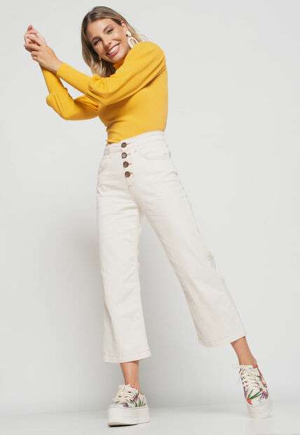 Blusa  Princesa Manga Longa Canelada Mostarda