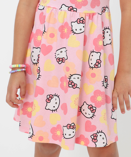 Vestido Infantil Floral Hello Kitty Sanrio Tam 4 a 10 Rosa