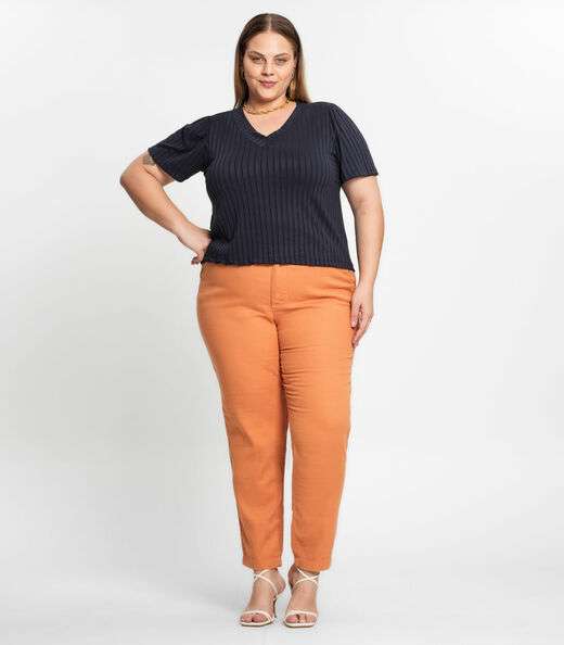 Blusa Canelada Plus Infinita Cor Azul