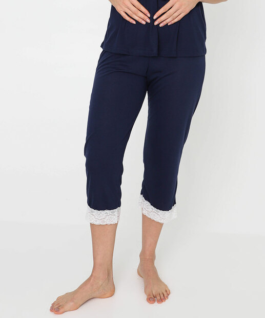 Pijama Feminino Gestante Recorte Renda Marisa Azul