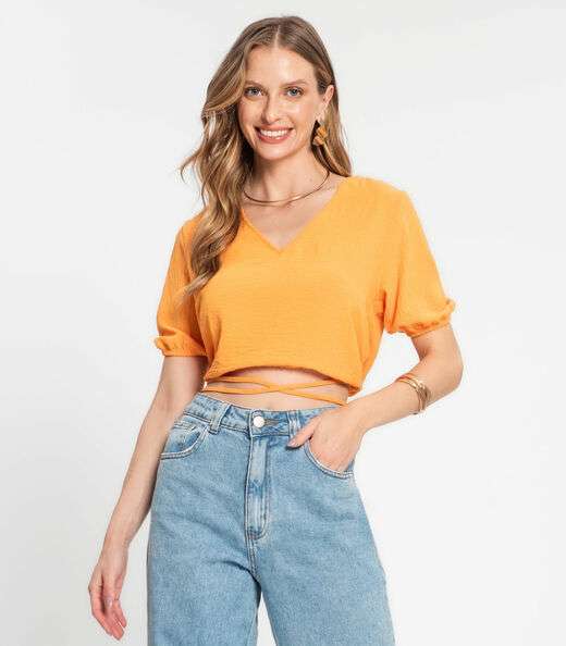 Image_Blusa Cropped Feminina Decote V Rovitex Marrom