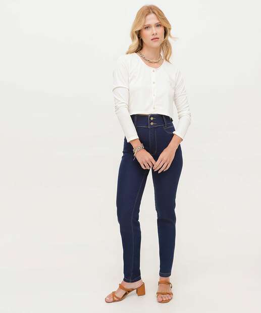 Calça Jeans Skinny Feminina Botão Duplo Marisa