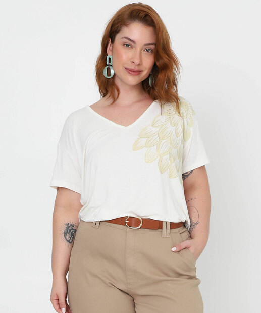 Image_Camiseta Plus Size Feminina Estampa Flor Marisa Off White