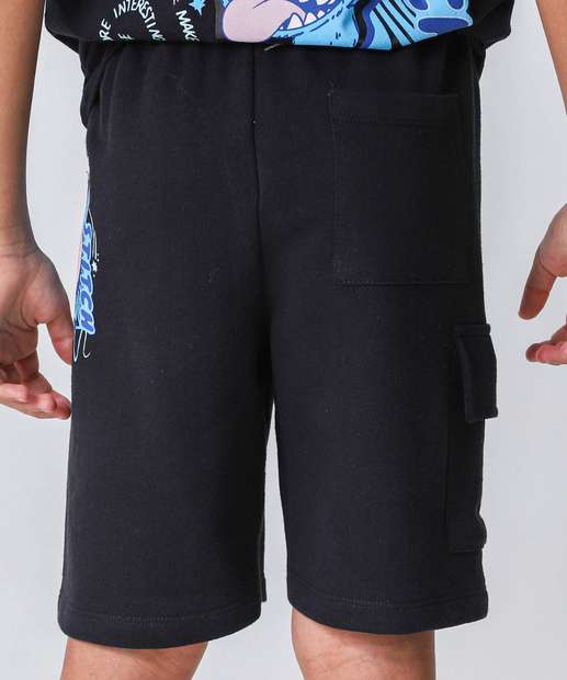 Bermuda Infantil Moletinho Stitch Tam 4 a 10 Preto