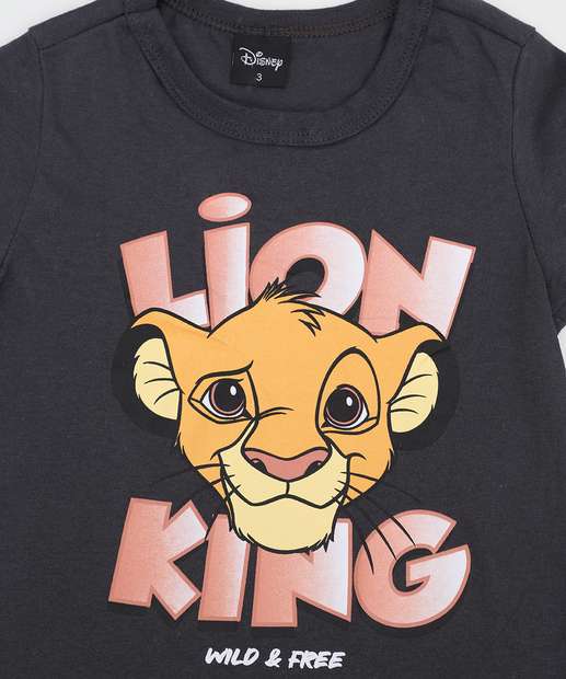 Camiseta Infantil Simba Rei Leão Tam 1 a 3 Chumbo