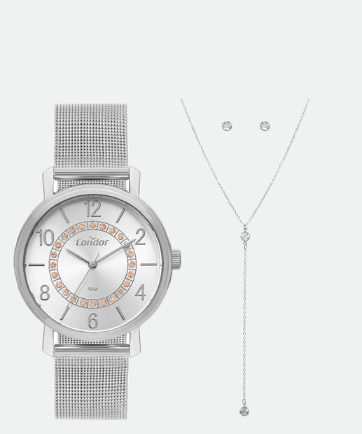 Kit Relógio Feminino Strass Condor CO2039MUH/K4K