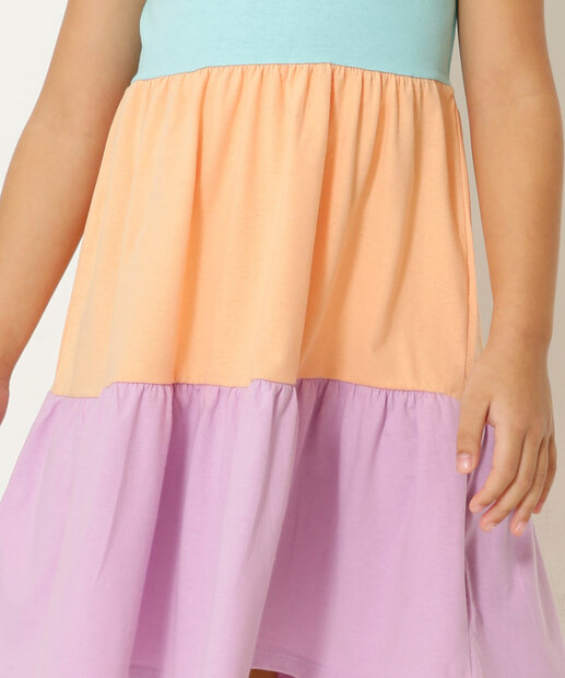 Vestido Infantil Manga Curta Recortes Marisa Tam 4 a 12
