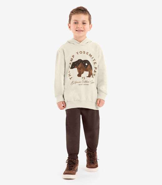 Conjunto Blusão Com Capuz E Calça Rovi Kids Bege