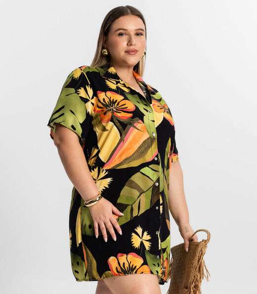 Vestido Chemise Curto Plus Size Secret Glam Preto