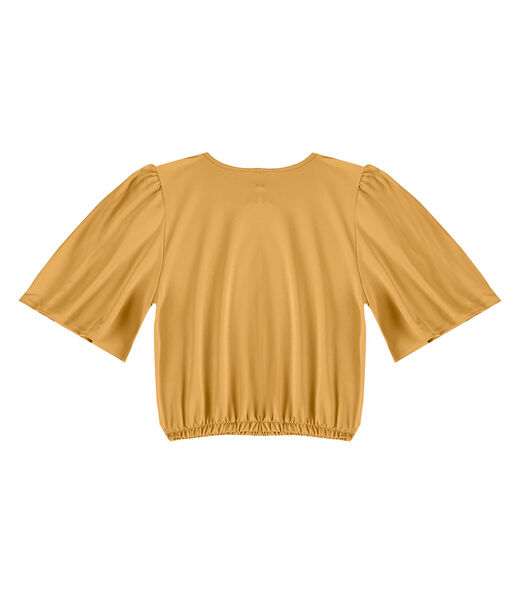 Blusa Feminina Com Franzido Na Manga Infinita Cor Marrom