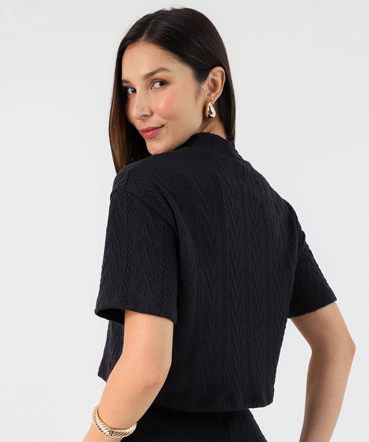 Blusa Cropped Feminino Jacquard Textura Marisa Preto