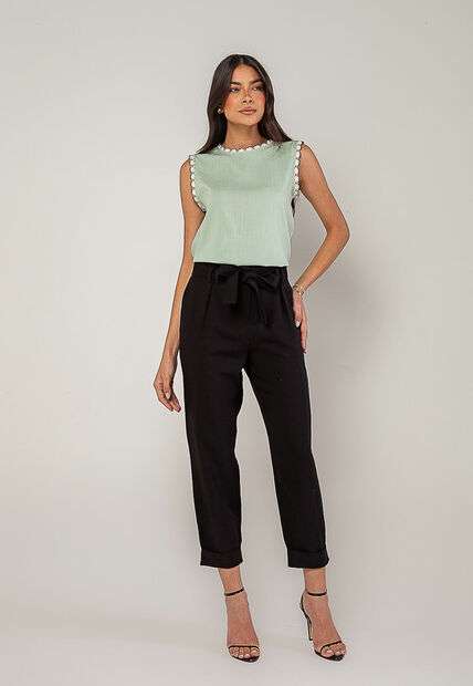 Regata Alfaiataria Com Renda nas Cavas E Gola Verde Salvatore