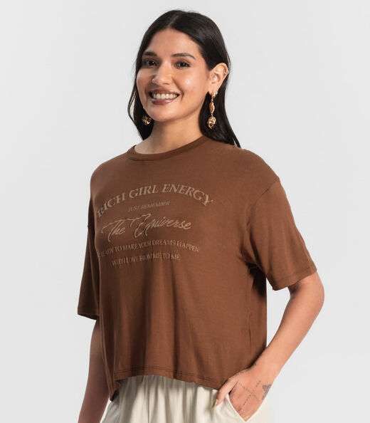 Blusa T- Shirt Feminina Rovitex Marrom