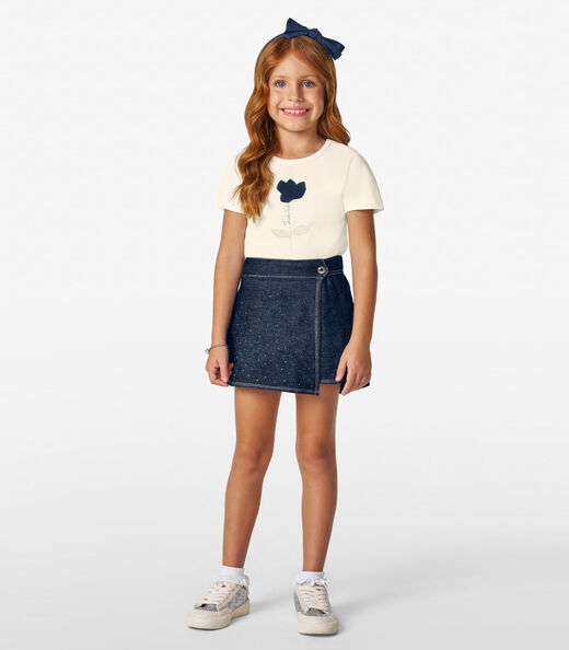 Conjunto Infantil Blusa com Shorts Saia Trick Nick Off White