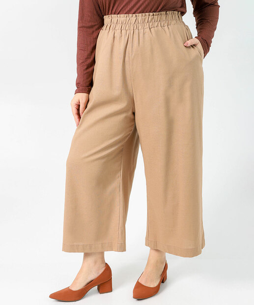 Calça Plus Size Feminina Pantacourt Marisa Bege