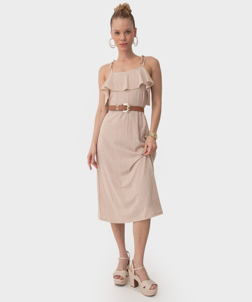 Image_Vestido Midi Feminino Babado Canelado Marisa Bege