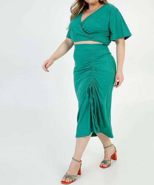 Blusa Plus Size Feminina Cropped Canelada Marisa