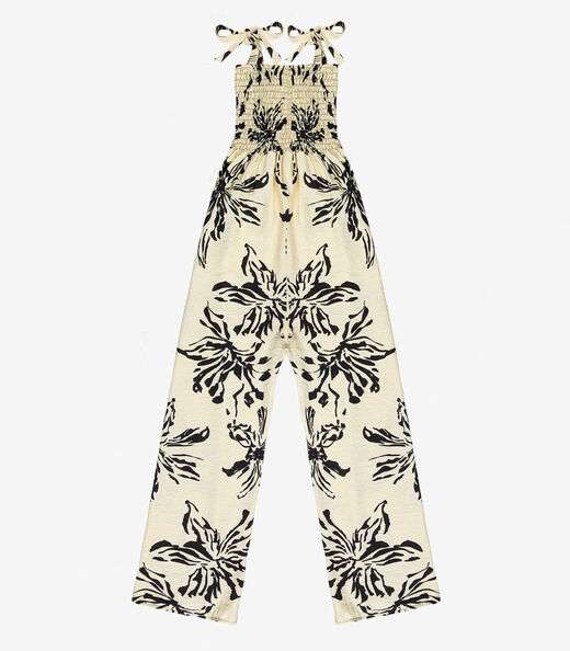 Macacão Longo Feminino De Lastex Estampado Select Bege