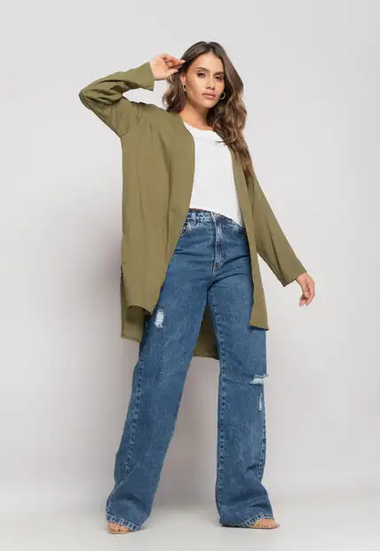 Kimono Manga Longa Viscolinho Verde Salvatore Fashion