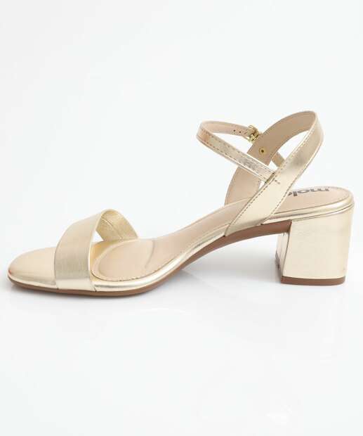 Sandália Feminina Salto Grosso Metalizada Moleca Dourada
