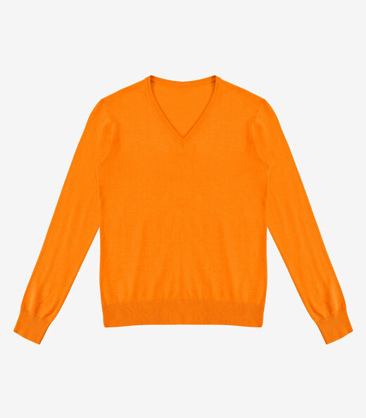 Suéter Feminino Gola V em Tricot Rovitex Laranja
