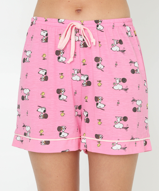 Pijama Feminino Americano  Manga Curta Snoopy Rosa