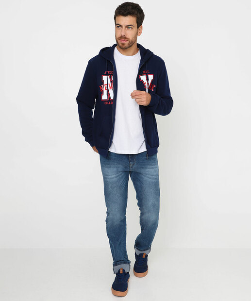 Casaco Masculino Moletom Flanelado Capuz Marisa Azul