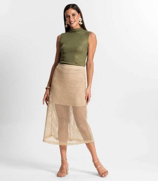 Regata Feminina Em Ribana Canelada Lurex Rovitex Verde