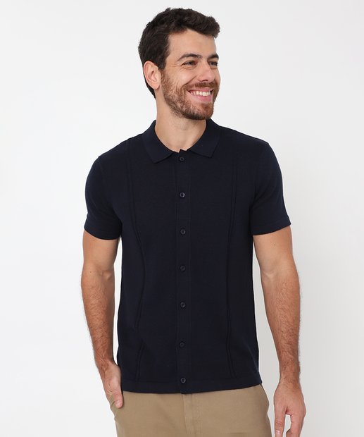 Image_Polo Masculina Tricô Manga Curta Marisa Azul