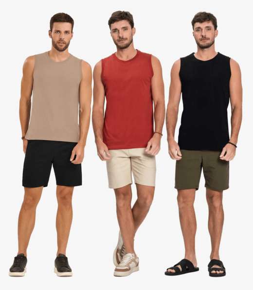 Kit 3 Regatas Masculinas Básicos Meia Malha Diametro Sortido