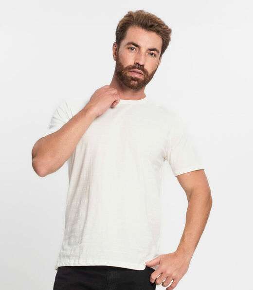 Camiseta Masculina Meia Malha Maquinetada Diametro Bege