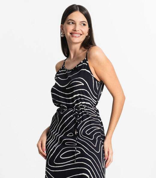 Vestido Midi Feminino Estampado Select Preto