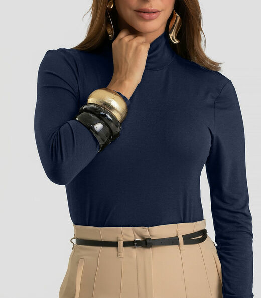 Blusa Feminina Manga Longa Visco Premiere Dianna Azul