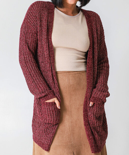 Cardigan Feminino Chenille Brilho Lurex Marisa Vinho