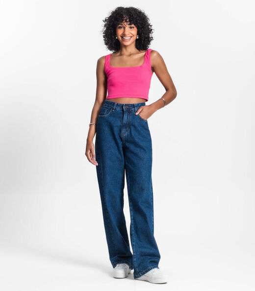 Top Cropped Ribana Básico Rovitex Rosa