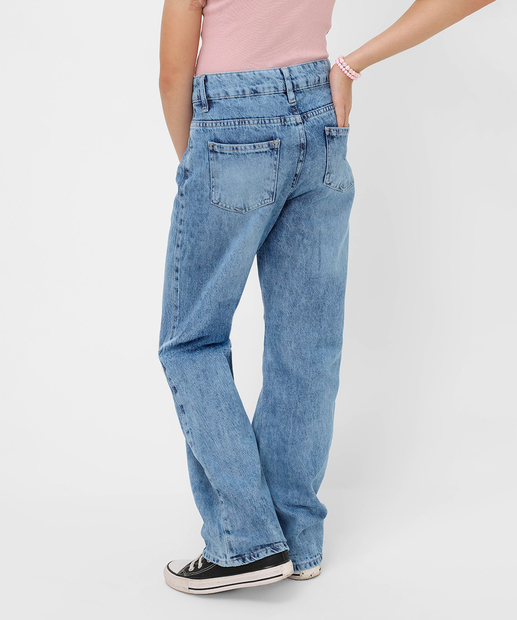 Calça Juvenil Jeans Wide Leg Strass Tam 10 a 16 Azul