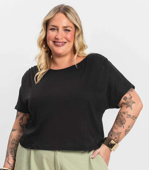 Blusa Lisa Plus Infinita Cor Preto
