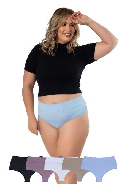 Image_Kit 5 Calcinhas Amorosa Plus Size Fio Duplo Microfibra Concept Lingerie Multicol