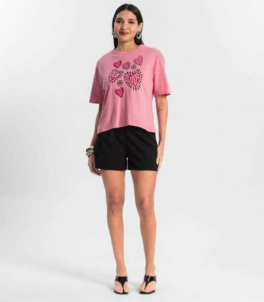 Camiseta Feminina T- Shirt Meia Malha Rovitex Rosa