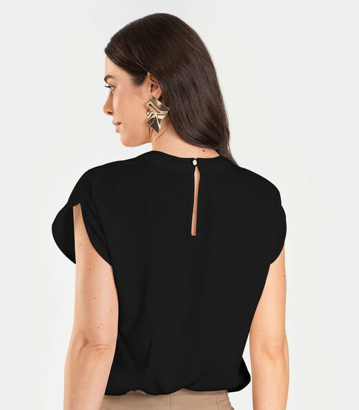 Blusa Feminina Com Recorte Manga Dianna Preto