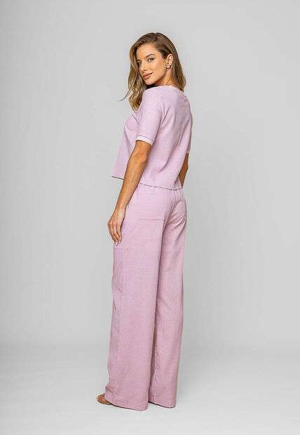 Blusa Alfaiataria Gola Ribana Manga Curta Rosa Salvatore