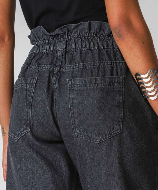 Calça Jeans Feminina Clochard Bolsos Preto