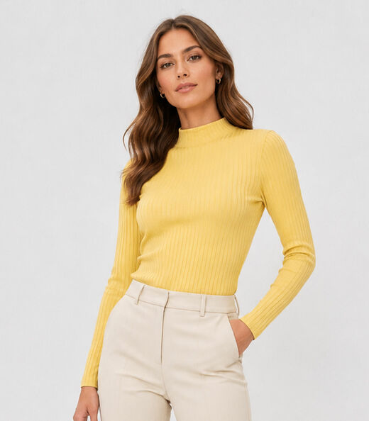 Image_Blusa Manga Longa Feminina Canelada Select Amarelo