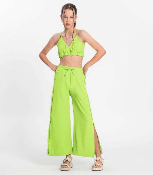 Calça Juvenil Feminina Em Crepe Light Minty Verde