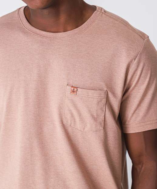 Camiseta Masculina Bolso Manga Curta MR Marrom